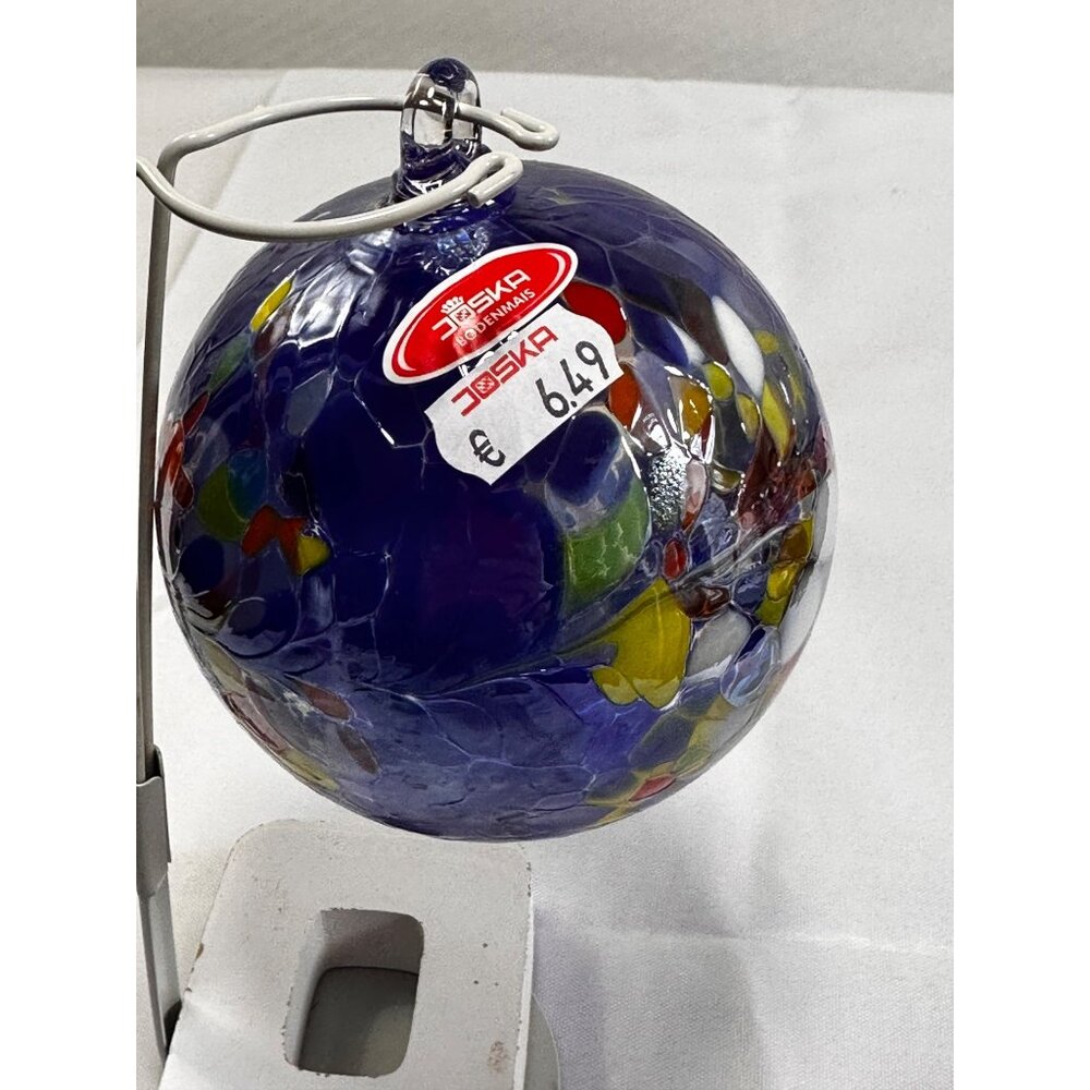 Joska royal blue German hand blown‎ glass orb ornament vintage tag 12” diameter